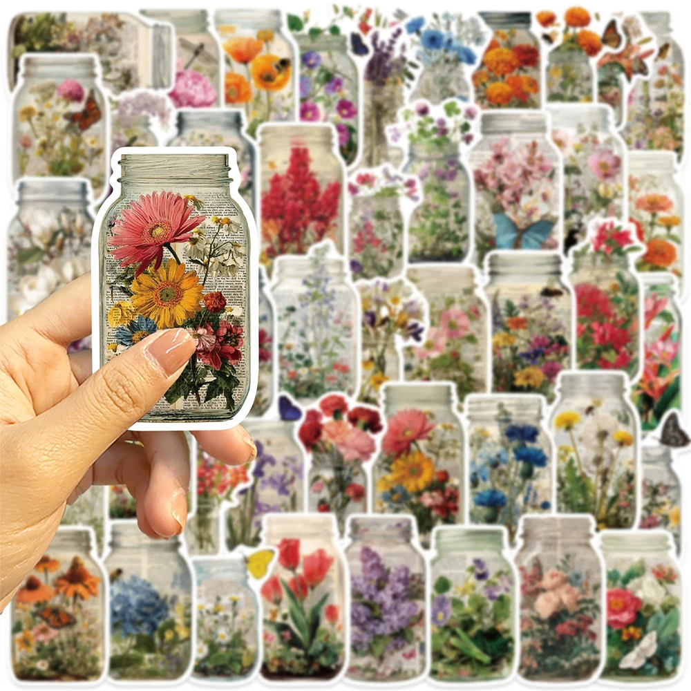 

10/30/50pcs Vintage Aesthetic Bottle Flowers Stickers Waterproof Graffiti DIY Phone Notebook Suitcase Cartoon Decals Decoration