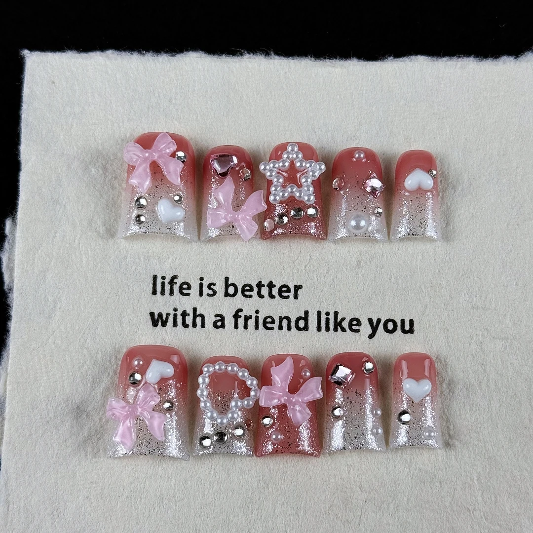 10pcs high-end Sweet Princess Style, hand-painted three-dimensional stars, bows, glittering fragment, and tiny diamonds handmade