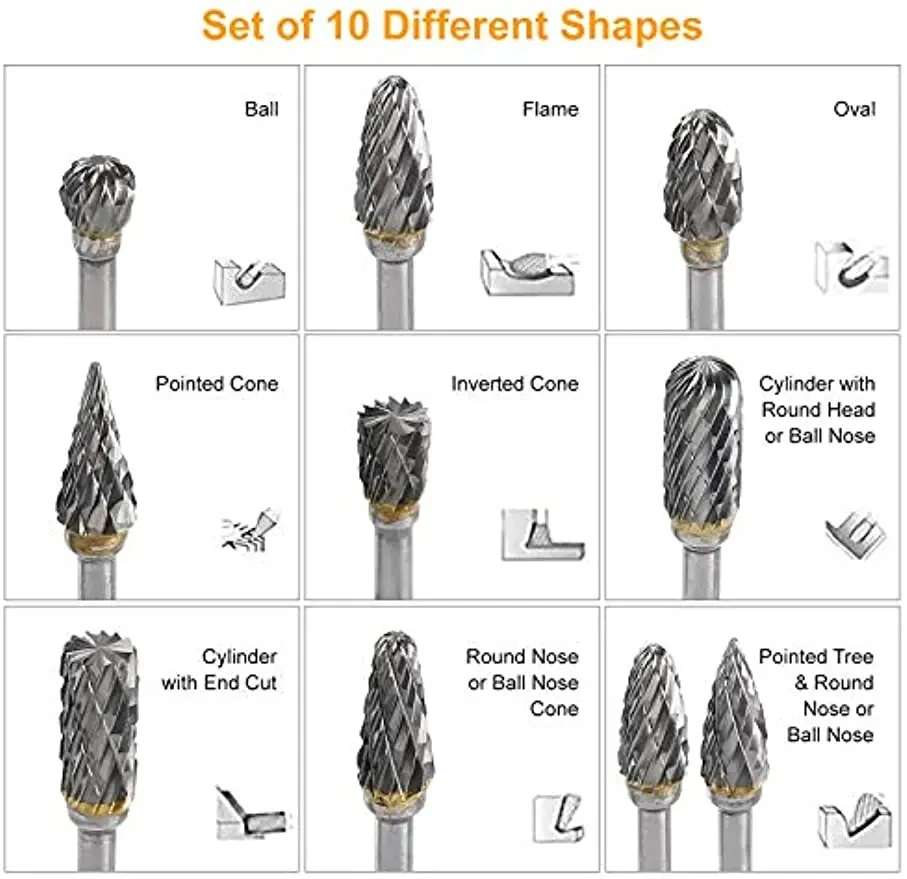 Tungstênio Carbide Milling Cutter, Rotary Ferramenta Burr, Double Diamond Cut Rotary Tools, moagem elétrica, Novo, 1/8 \