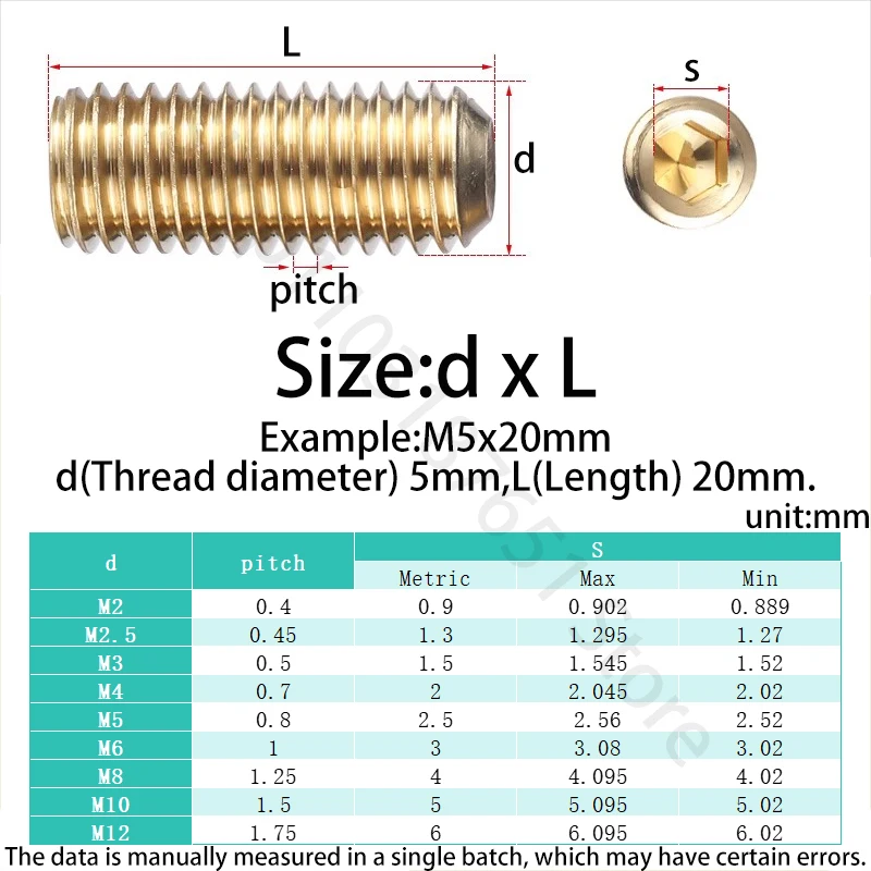 1~50pcs Hexagon Socket Set Screws With Concave End Brass Headless Screws M2 M2.5 M3 M4 M5 M6 M8 M10 M12 Grub Bolts DIN916
