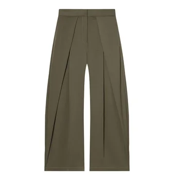 Green Pleated Wide-Leg Pants 6 HXAO Women's Pants Baggy Wide Pants For Woman Minimalist Pleated Stripe Casual Pants Women Office Green Oversize Suit Trousers 6