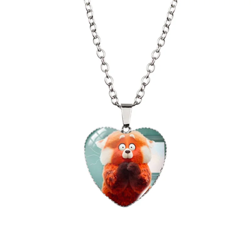 2022 Disney Turning Red Anime Heart Shaped Necklace  Pendants The Little Red Panda Figure Handmade Crafts Jewelry kids Gifts