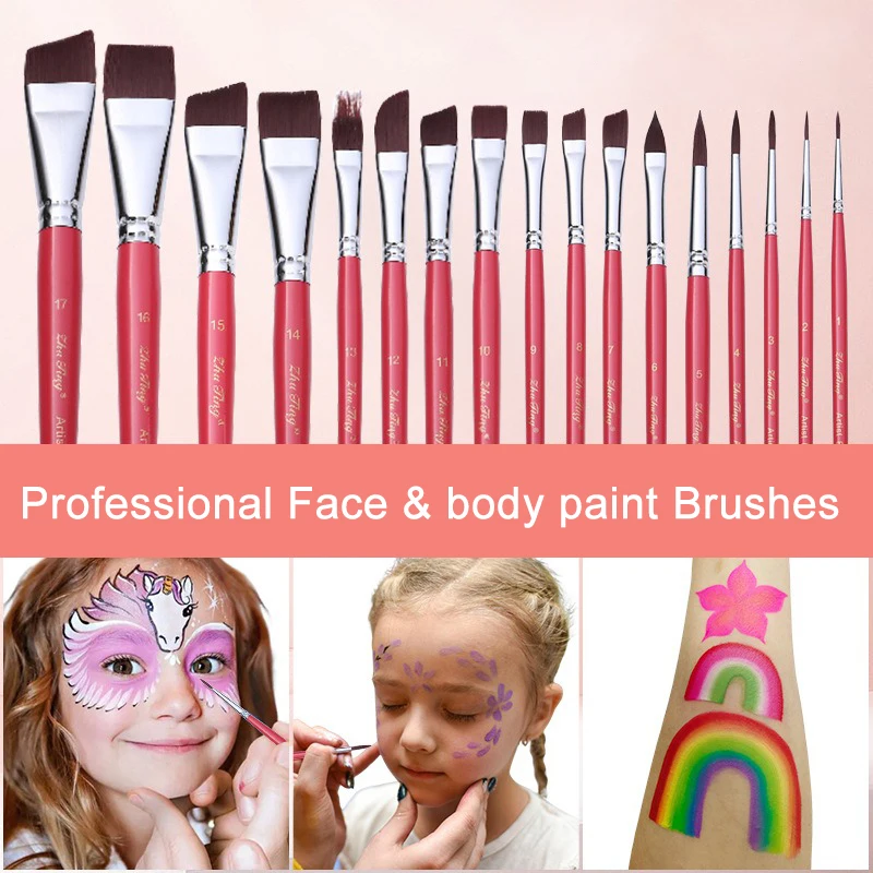 Professional Facial Painting Brush Set - Nylon, Includes Blooming Gradient, Watercolor Hook Line, Broad & Embossing