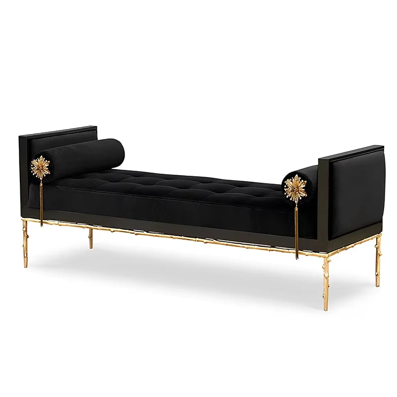Luxury pure copper frame footstool Modern minimalist style soft velvet bed stool Available in color for designer