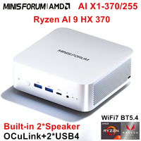 MINISFORUM AI X1 370 255 Mini PC AMD Ryzen AI 9 HX 370 R7 255 OCuLink 2*USB4 Built-in Dual Speaker Gaming Desktop Computer WiFi7
