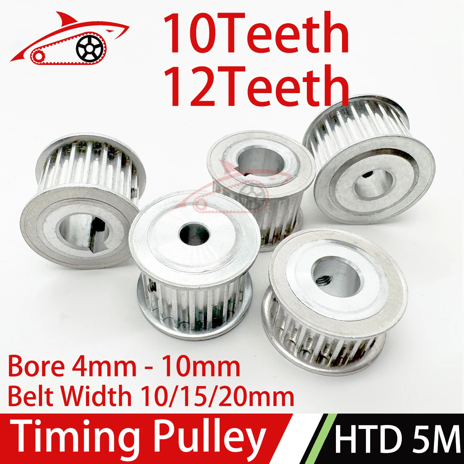 10Teeth 12Teeth HTD 5M Synchronous Timing Pulley Bore 4mm to 10mm Belt Width 10/15/20mm HTD5M 10T 12T Timing Pulley 5M Pulley