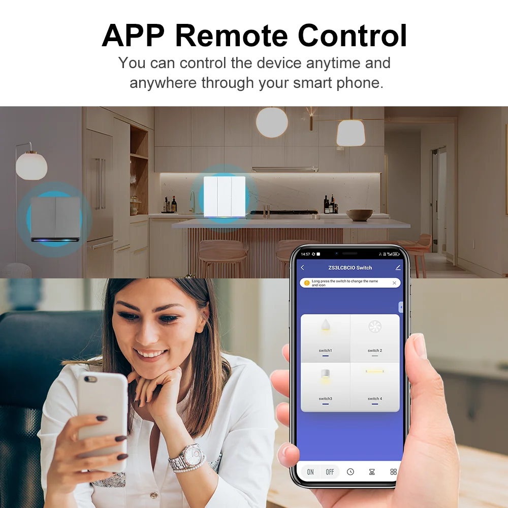 Smart Life EU WIFI Light Switch No Neutral Wire Required Wall Push Button Switch 1/2/3/4 Gang Works with Tuya Alexa Google Home