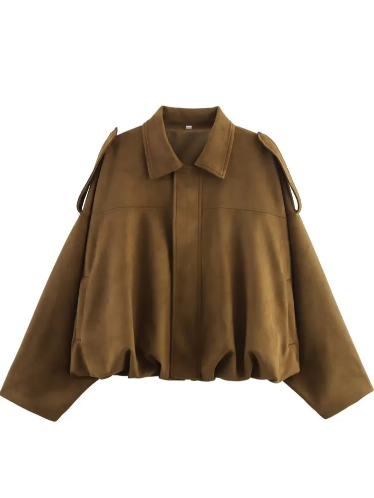 Autumn And Winter Fashion Lapel Zipper Loose With Pocket Bomber Jacket Women's Solid Color Long-sleeved Personality Street Coat