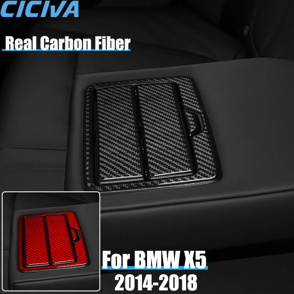 

Real Carbon Fiber Car Accessories Rear Cup Holder Panel Trim Cover Soft Sticker For BMW X5 F15 2014 2015 2016 2017 2018