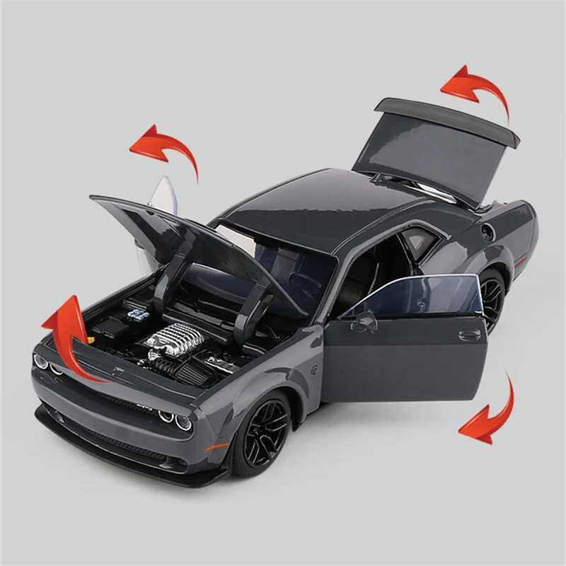 Modèle de voiture de sport Dodge Challenger SRT en alliage moulé sous pression et jouet en métal, simulation de voiture musculaire, son et lumière,