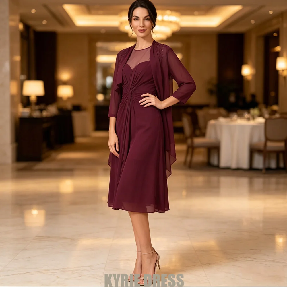 Customized Mother of The Bride Dress with Sequined Jacket Sheer Sweetheart Neck A Line Chiffon Wedding Guest Gown Party Dresses