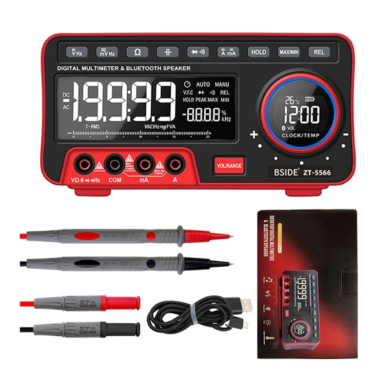 

BSIDE 1Set AC/DC Voltage Current Continuity Test Auto-Range Multimeter Black&Red With 19999 Counts Lcd Display