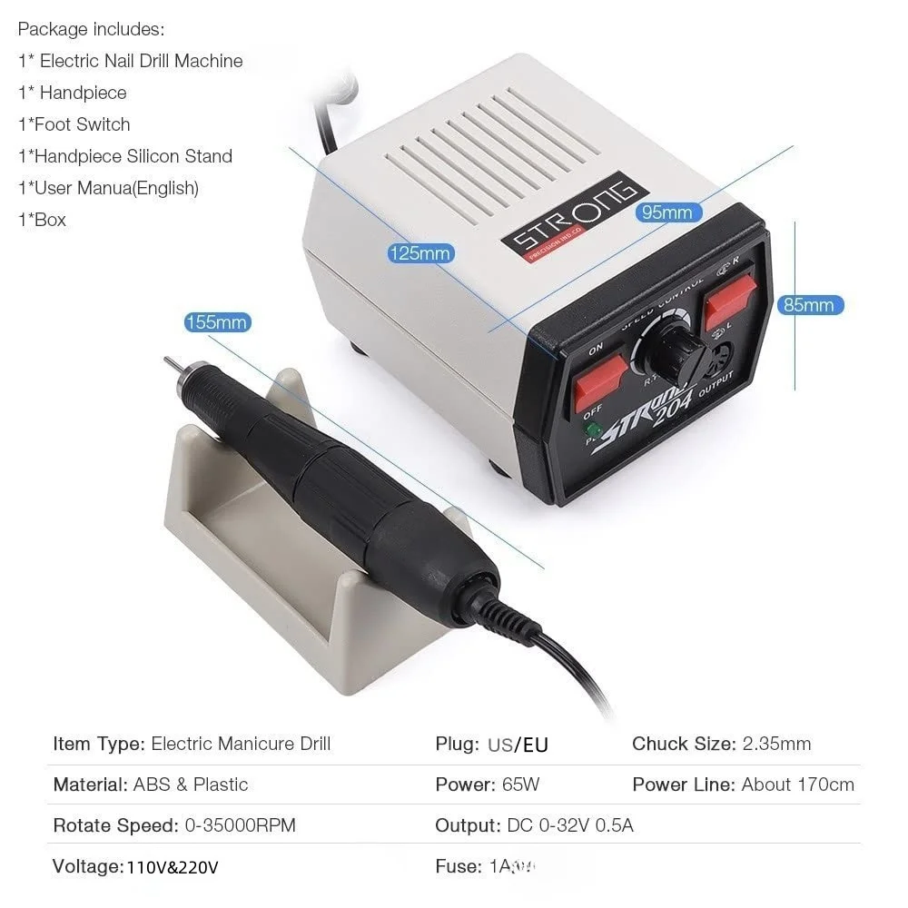 PYPILOVE STRONG 204 Dental Manicure Machine Set 35000RPM Electric Nail Drill Handle Polishing Jewelry Tool Nail File Pedicure