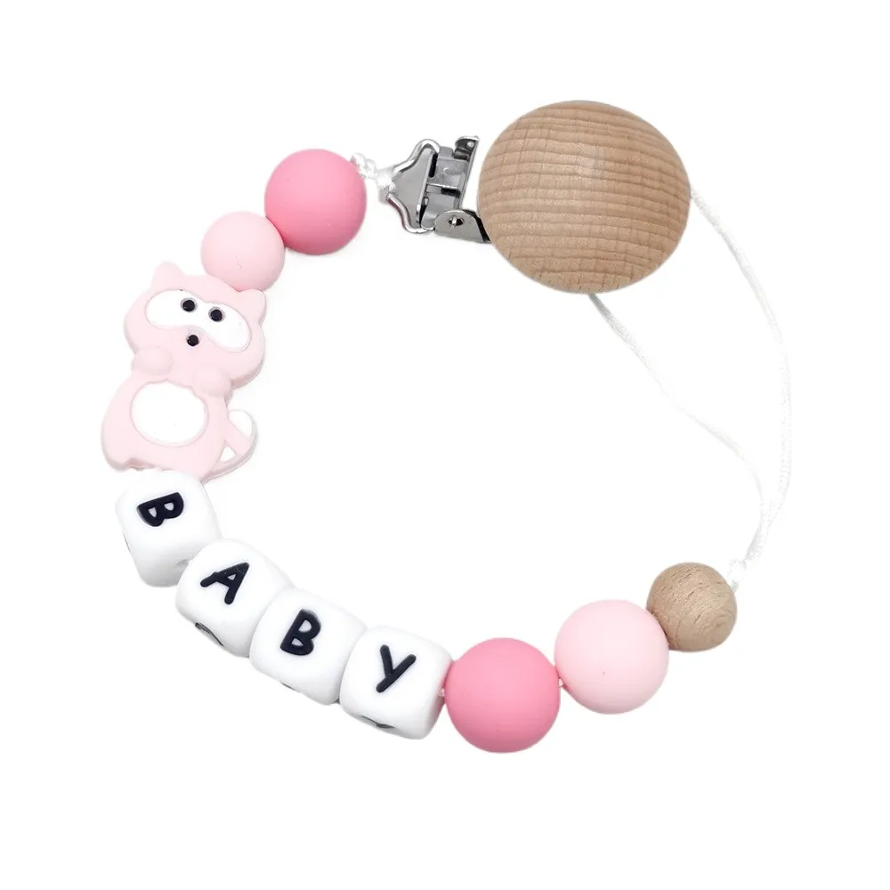 

Персонализированное имя, зажим для детской соски, животный дизайн, бусины с алфавитом, держатель для пустышки с защитой от падения