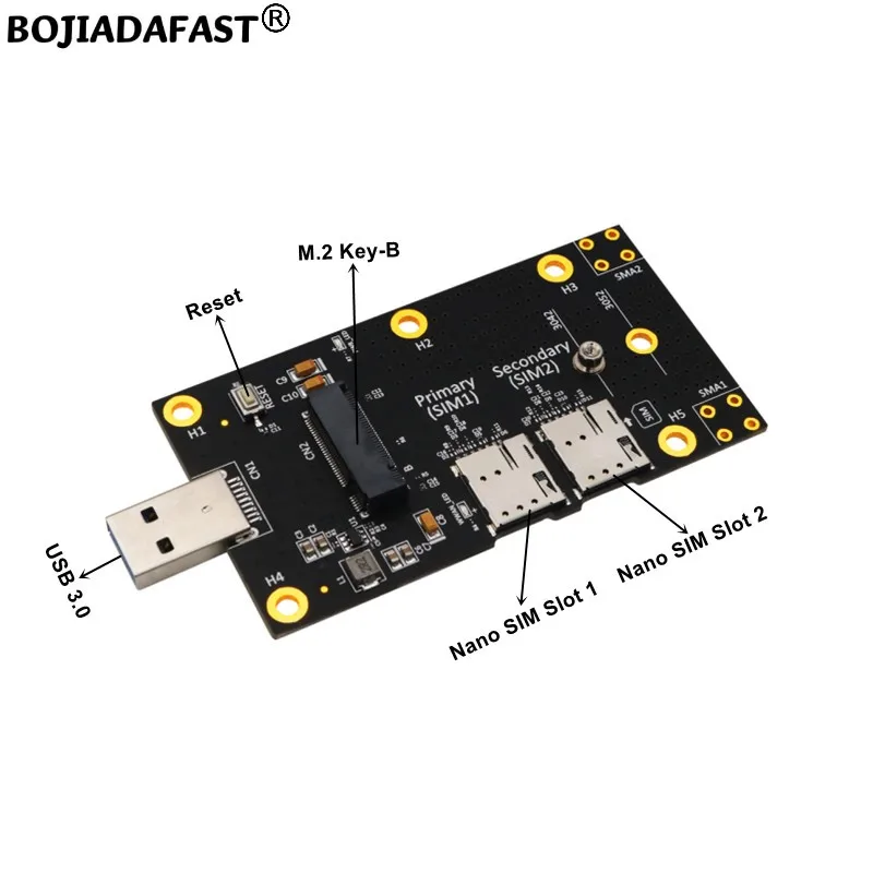 USB 3.0 Connector to NGFF M.2 Key-B Wireless Module Adapter With 2 Nano SIM Card Slot Reset Button For 5G 4G WWAN LTE GSM Modem