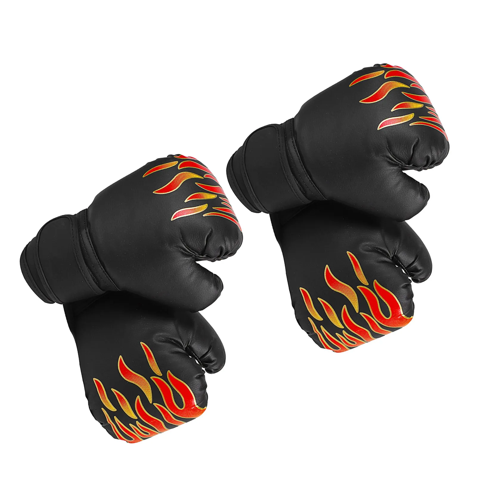 

2Pairs Youth Boxing Gloves Children Punching Mitts Flame Graphic PU Eva Padding Breathable Inner Lining Home Gym Club