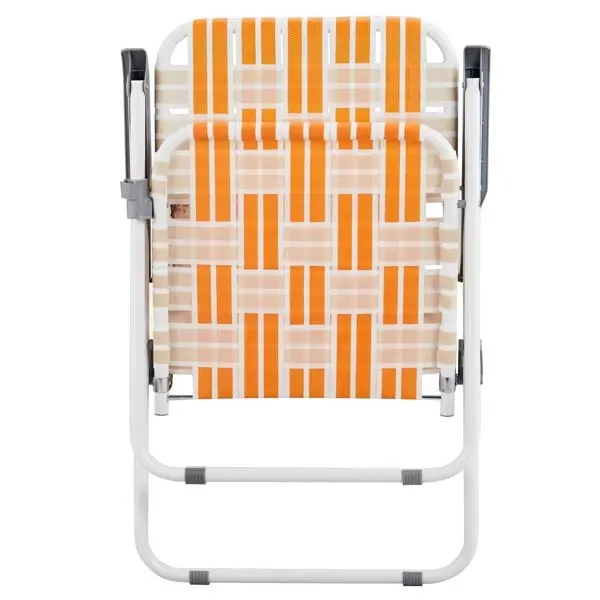 

Set of 2 Webbed Folding Beach Chairs, Outdoor Patio Lawn Foldable Chairs for Camping Fishing Yard Poolside BBQ, Orange & Whi