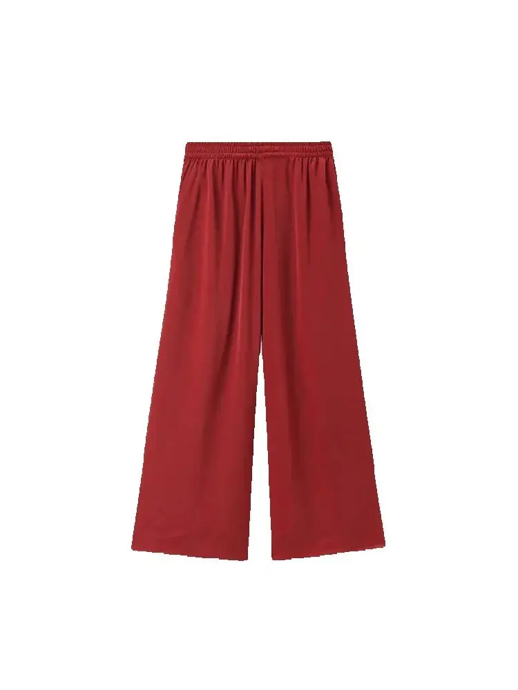 2025年春 レディースファッション 春秋新作 無地 フォールドシック 女性用 伸縮性ハイウエスト ワイドレッグパンツ