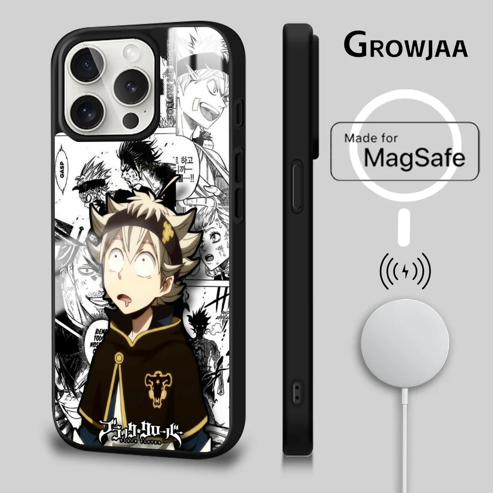 B-Black Clover Asta Phone Case For iPhone 16 15 14 13 12 11 Pro Max Plus Mini Magsafe Mirror Wireless Magnetic Cover