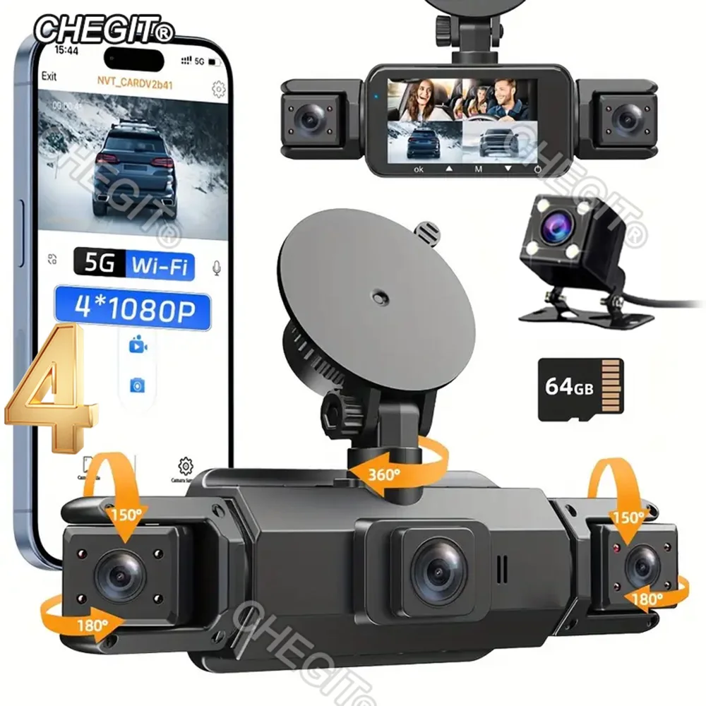 

4ch dashcam360° Dash cam 1080P Front left right Rear View Video Recorder WIFI 4Lens Car DVR Recording camera Auto 24H Parking