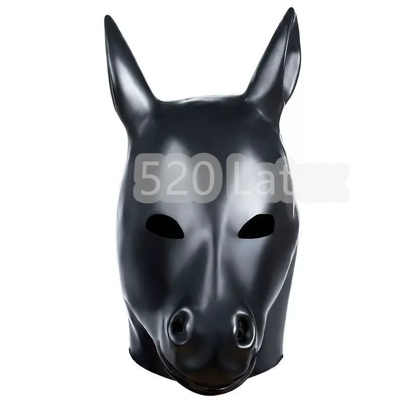 

Hot Sell 3D mould black Latex Horse hood fetish animal mask with Back zipper 0.6mm Full Head Animal Hood Mask Fetish Cos Costume