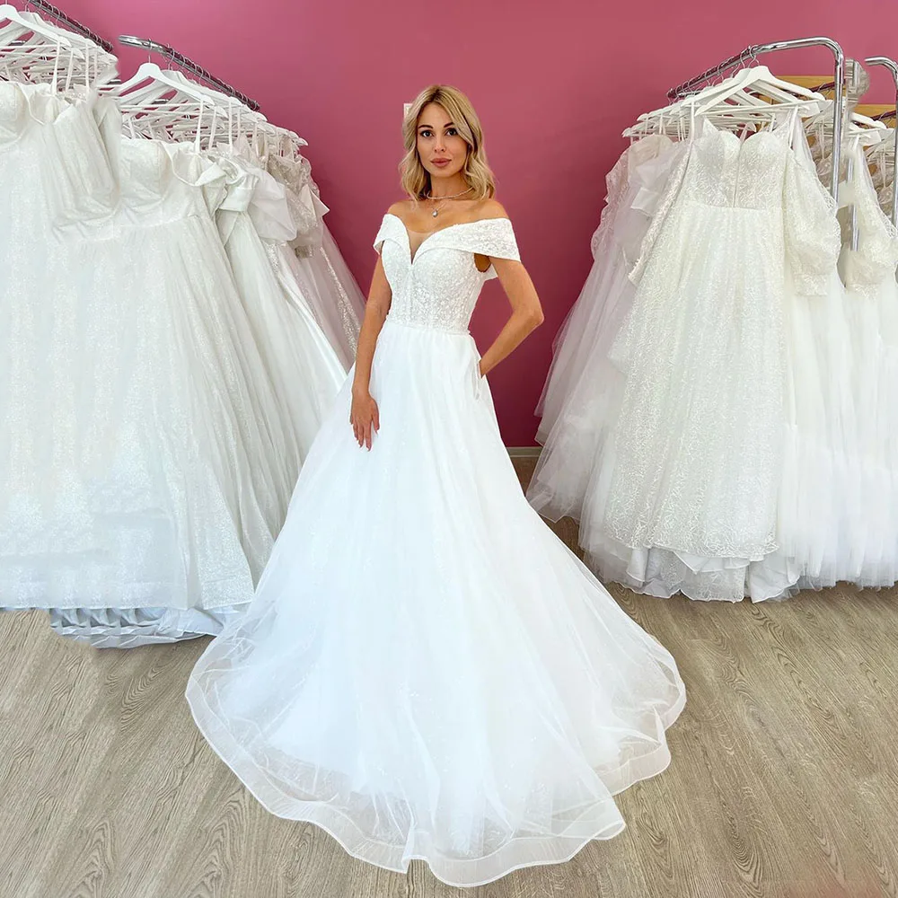 Msikoods-vestidos de novia de Dubái, vestido de novia con hombros descubiertos, apliques de encaje con bolsillo, vestidos de boda de Organza para novia