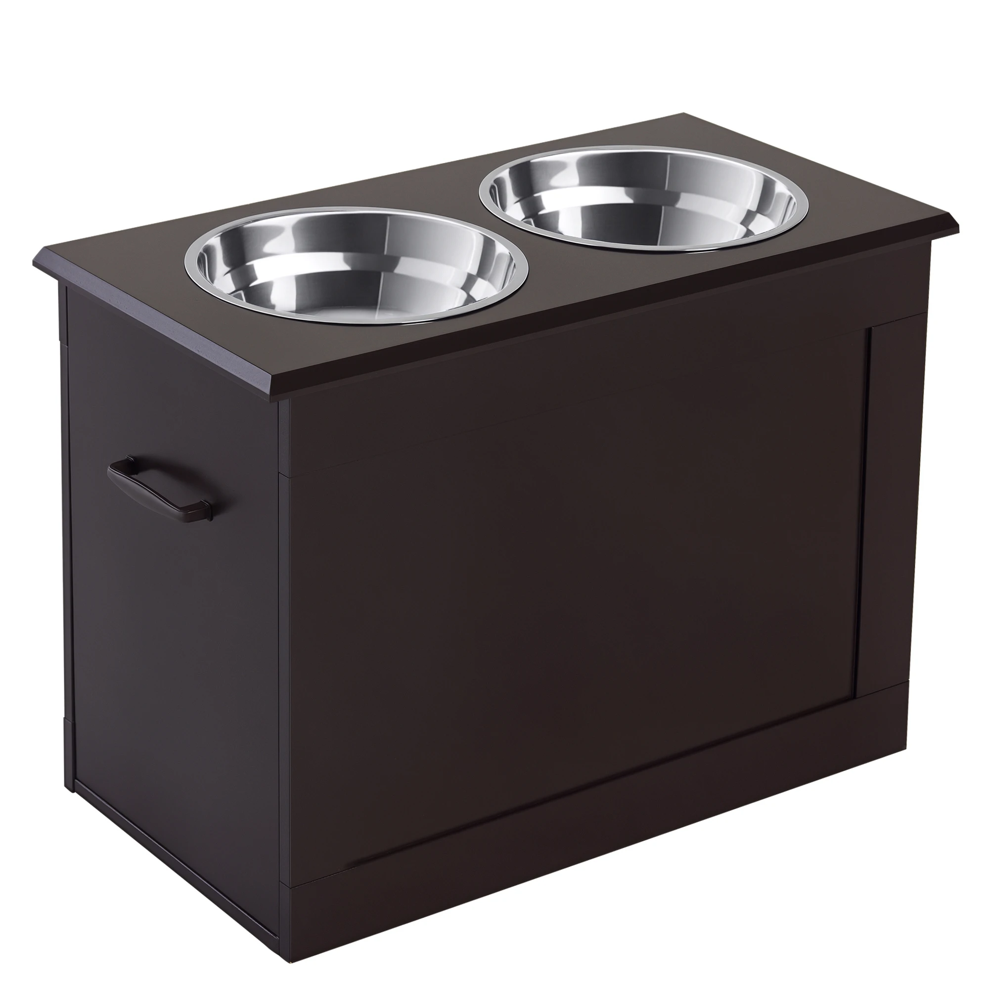 PawHut Comedero Elevado para Perros Grandes con 2 Cuencos de 2000ml y Almacenamiento Oculto 60x30x41 cm Marrón Oscuro
