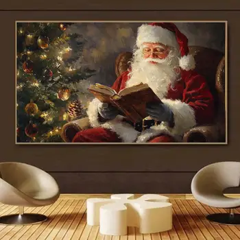 冬季風景聖誕老人讀書雪人聖誕鈴鐺火車海報帆布畫印刷品,適用於客廳家居裝飾 10 最佳銷售 景觀設計 - №7