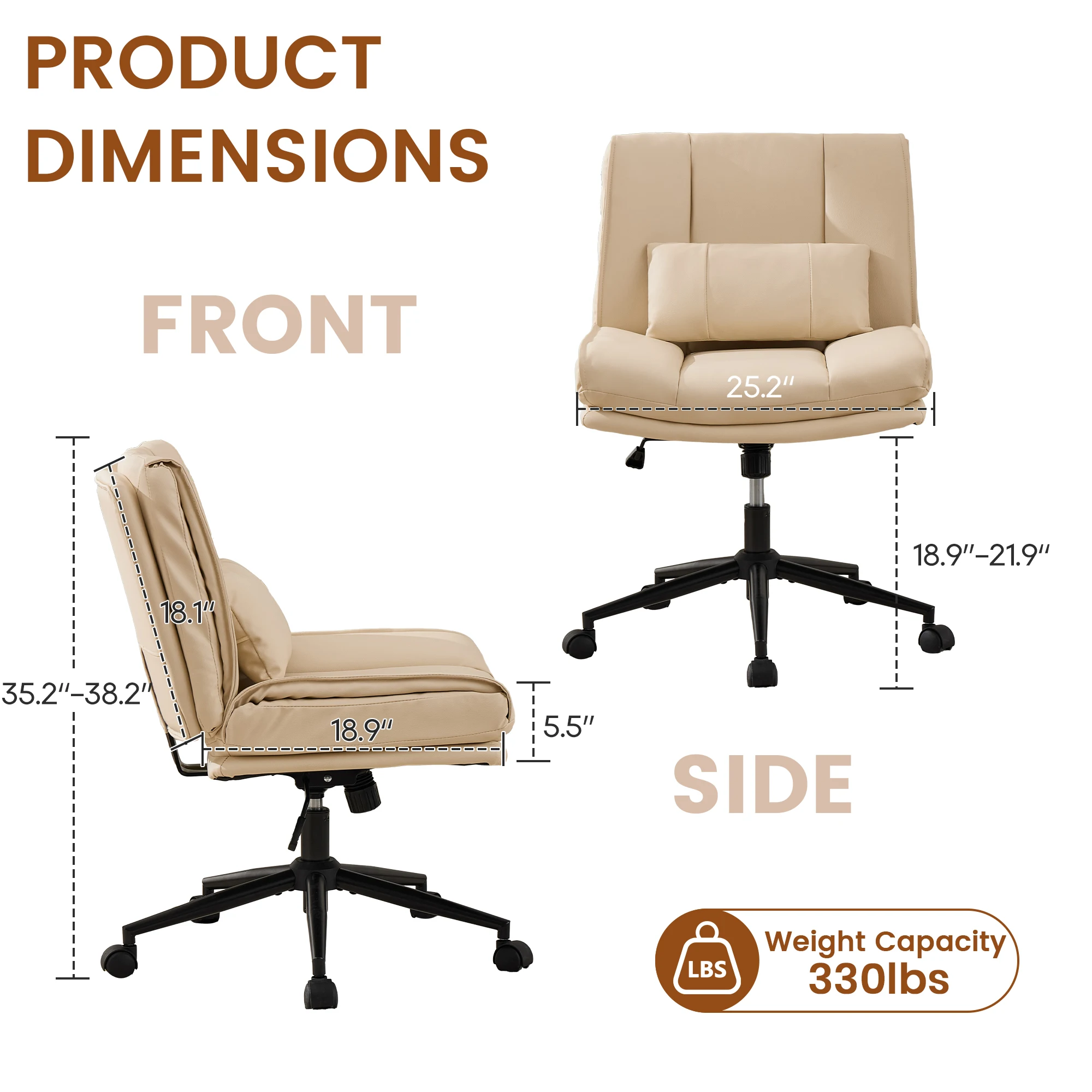 TCGBKAF Armless Criss Cross Office Chair with Wheels PU Khaki 5.5