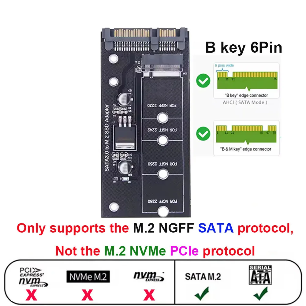 Adaptateur M.2 NGFF SSD vers SATA 3 3.0, convertisseur de carte, protocole clé B & M, disque SSD 2230 2280 2242