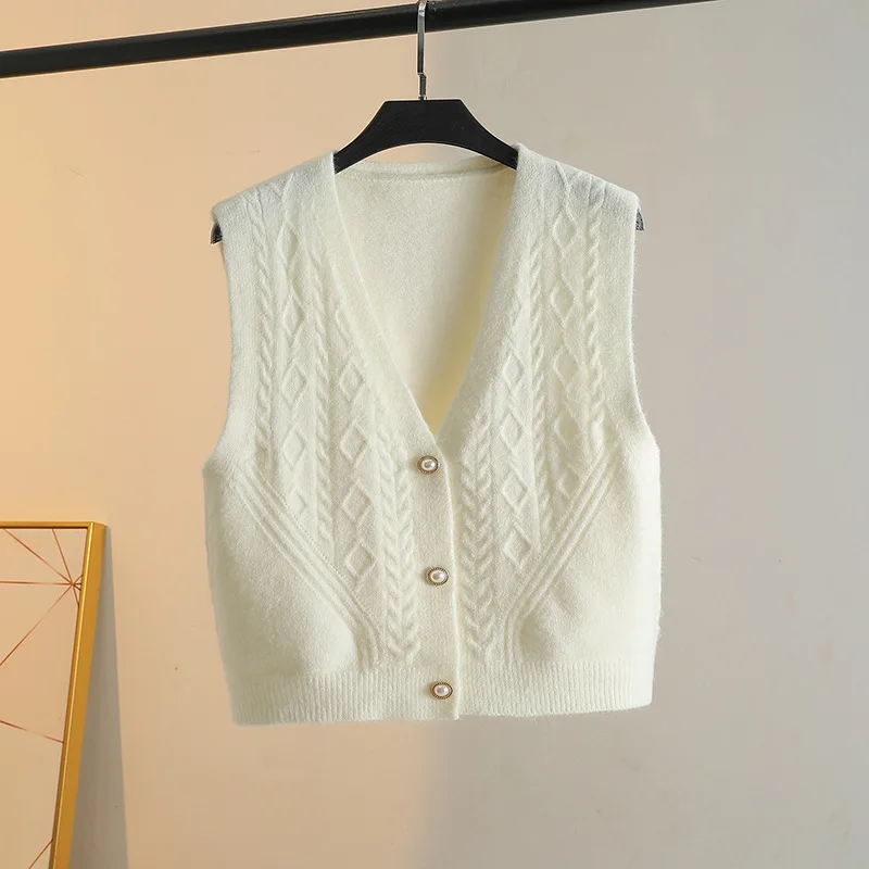 

Autumn Winter Casual V-Neck Knitted Vest Women Korean Vintage Sleeveless Innerwear Sweater Soft Comfortable Solid Color Knitwear