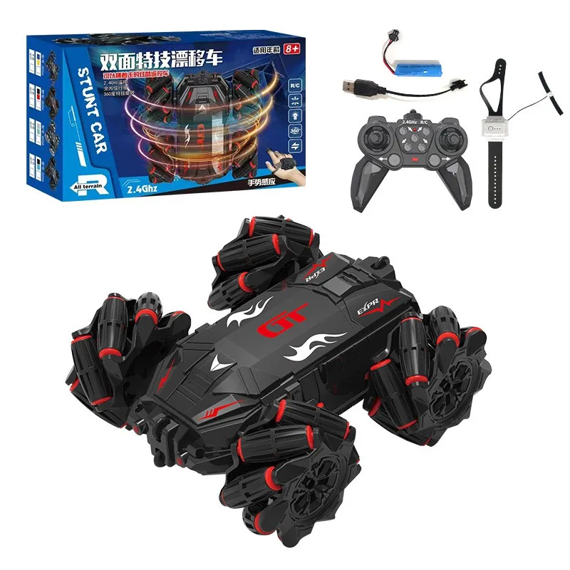어린이용 양면 리모컨 자동차 2.4G 특수 묘기 드리프트 회전 오프로드 등반 장난감 자동차 소녀용 금속 장난감