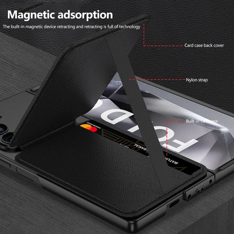 For Magsafe Card Holder Wallet PU Leather Magnetic Case For Samsung Galaxy Z Fold 6 5G Fold6 Magnetic Card Cover