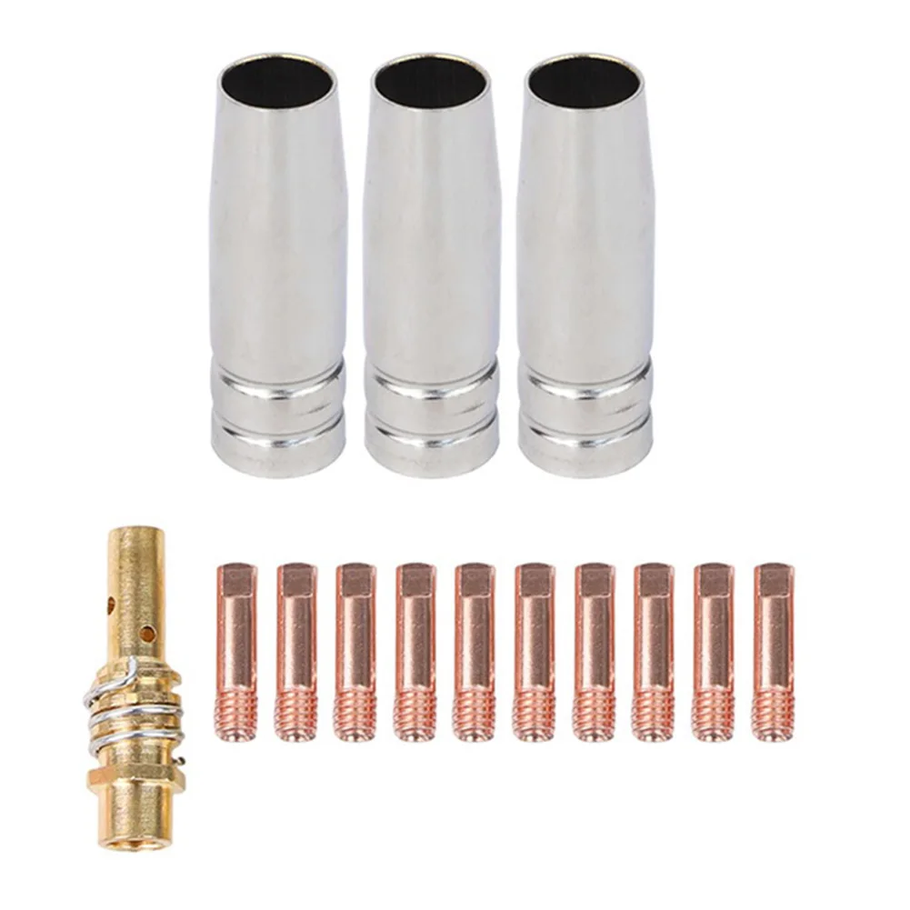 Copper MIG Welding Accessories 0.9mm Power Nozzles 14-piece Welding Set Compatibility With AK15 Conical Gas Nozzles
