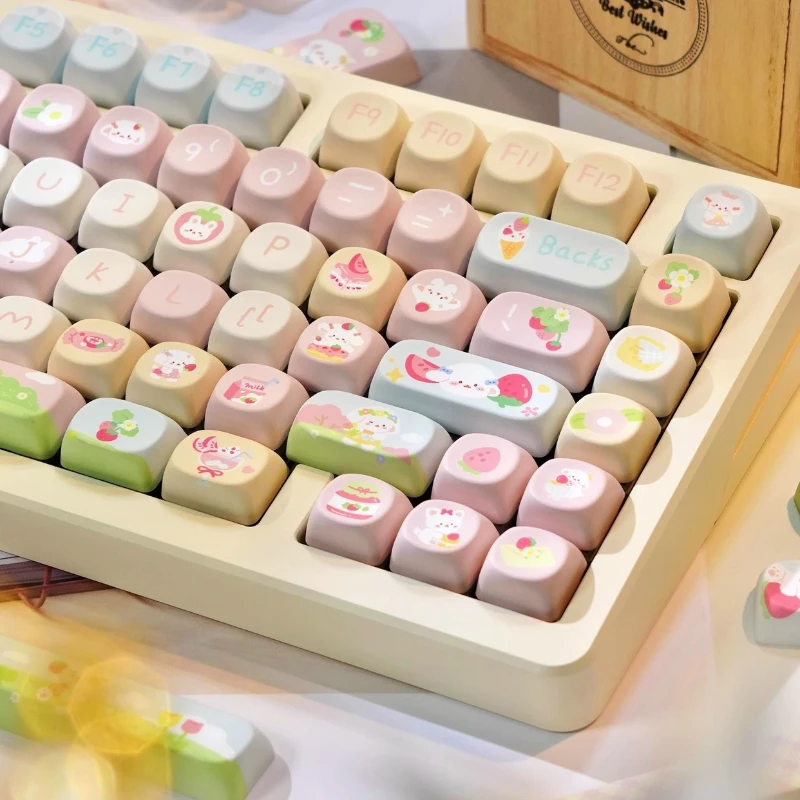 MiFuny Cute Cream Strawberry Theme Keycaps Set Custom PBT SOA Profile Keyboard Caps Gaming Keycap for Mechanical Keyboard Gifts