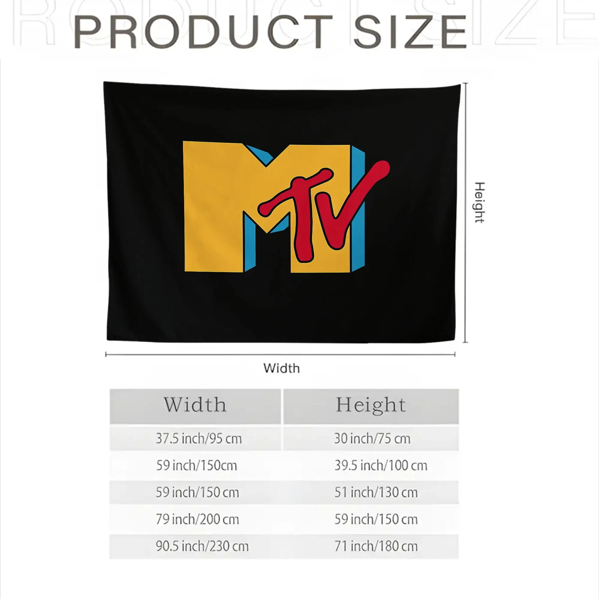 Retro Pop Culture MTV Logo Wall Tapestry Hanging Canvas Art Decor Music Room Decoration Graphic Design 150x230cm Poster Print