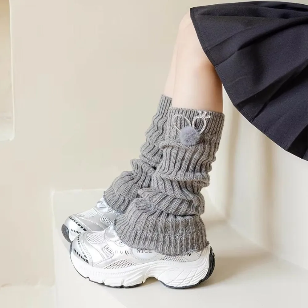 

New Cute Rabbit Ear Leg Warmers Socks Ball Ruffles Warm Leg Cover Soft Cotton Knitted Boot Sleeve Kids