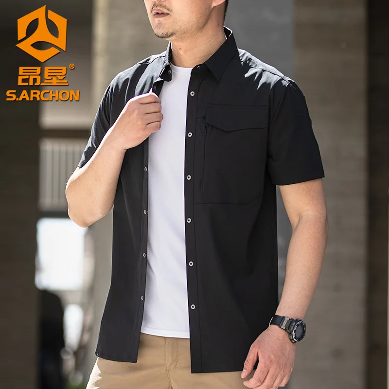 Imagem -03 - Camisa Tática de Manga Curta Masculina Fina Secagem Rápida Respirável Stretch Tops Casuais Roupa Militar Camiseta de Combate ao ar Livre Verão