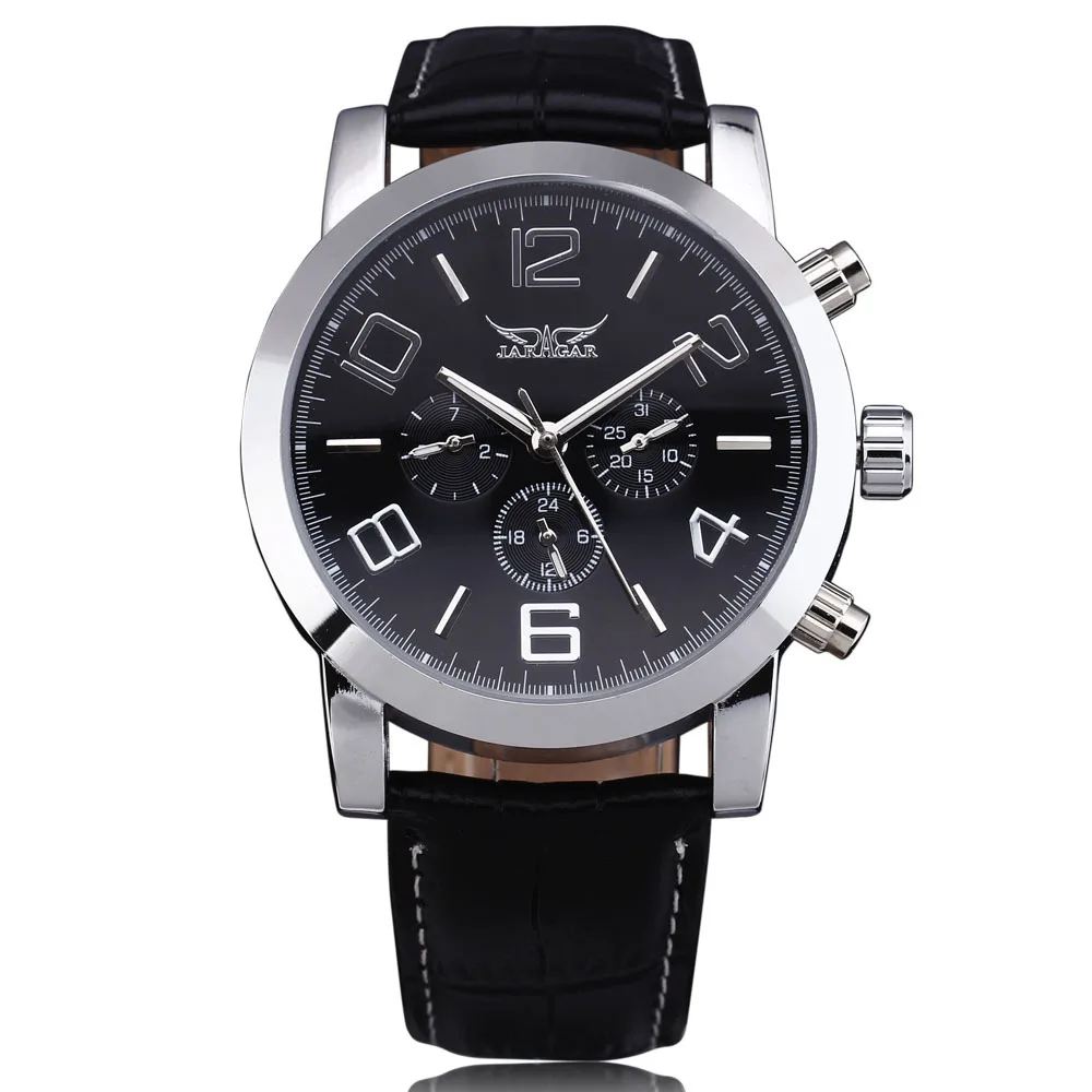 2023 Fashion Jaragar Top Brand Men Steel Case Calendar Hour Week Dial Leather Male Dress Automatic Mechanical Busines Wristwatch