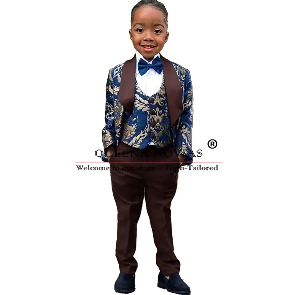 Children's Wedding Suit Jacquard Custom Man Boy Tuxedo 3-Piece Set Graduation Ceremony Formal Occasion Kids Prom Blazer Clothing