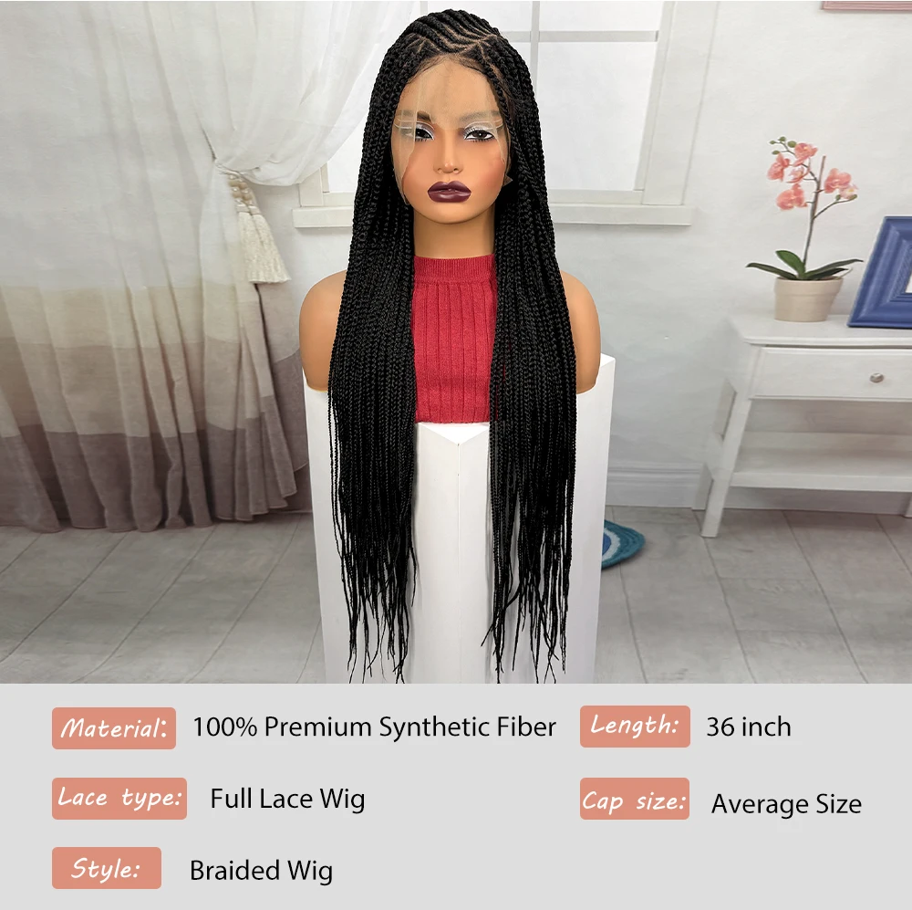 Synthetic Full Lace Cornrow Braided Wigs Natural Braiding Hair Wigs Box Braided Lace Wigs with Baby Hair for Black Women