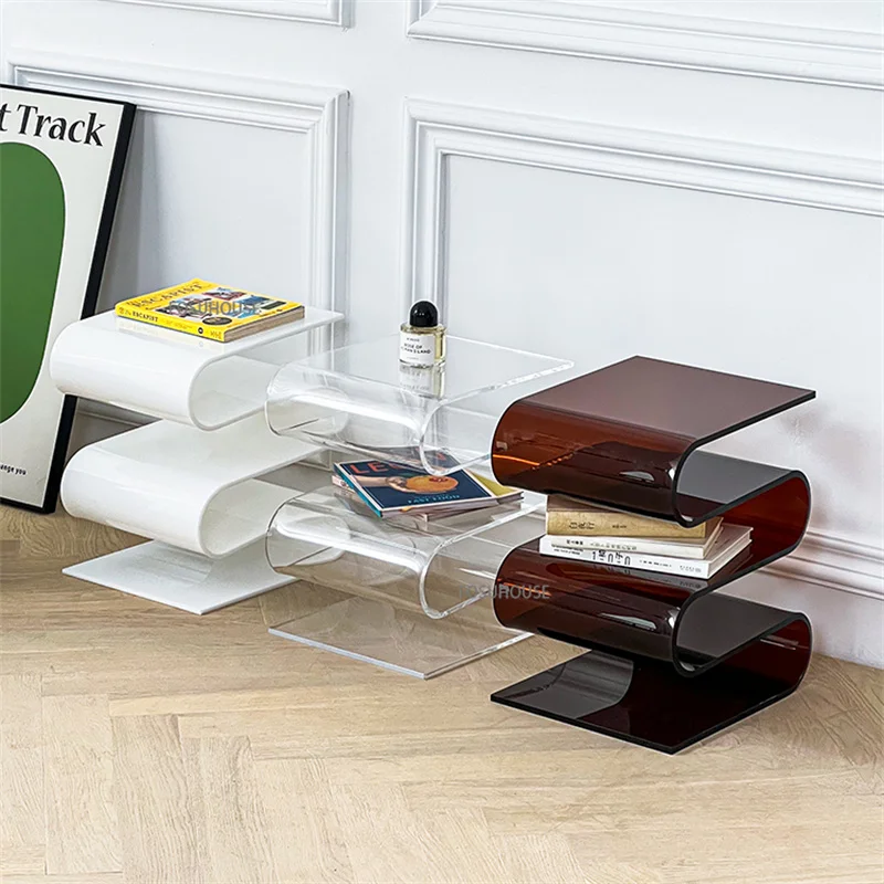 

Nordic Transparent Side Table Living Room Home Acrylic Personality Minimalist Small Bookshlf Magazine Rack Furniture HY