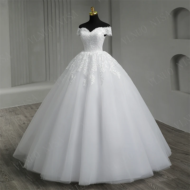 Real Video White Off The Shoulder Vestido De Noiva Wedding Dress Plus Size Vestidos De Novia Bridal Tulle Mariage Customized