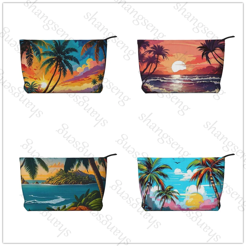 

Beach shell palm tree Cosmetic bag toiletry storage bag ladies box, corduroy cosmetic bag, travel zipper storage bags
