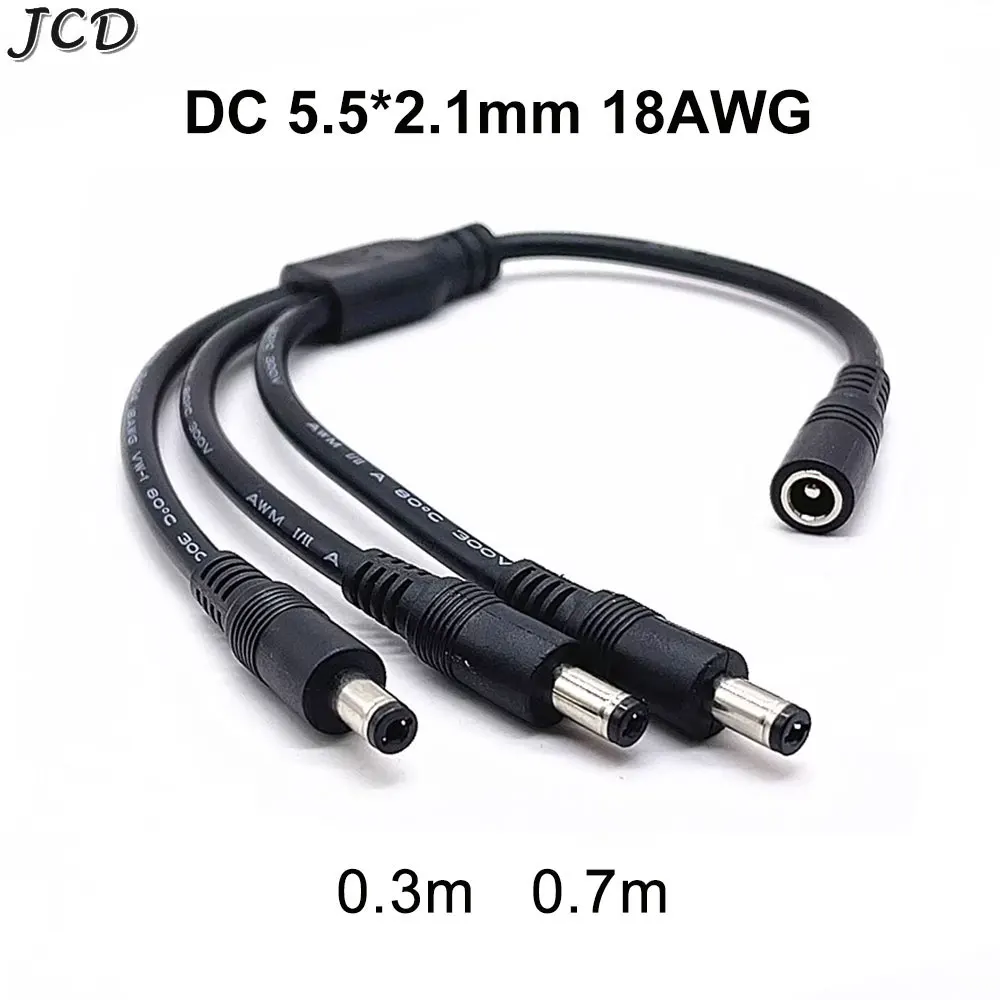 

JCD All Copper DC 5.5*2.1mm Splitter Cord Monitoring Power Cable 12V LED 1 Female to 3 male 0.3M 0.7M 10A 18AWG