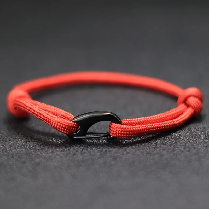 Einstellbare Mode Männer Fallschirm Seil Armband Edelstahl Karabinerverschluss Outdoor Camping Armband Casual Seil Schmuck