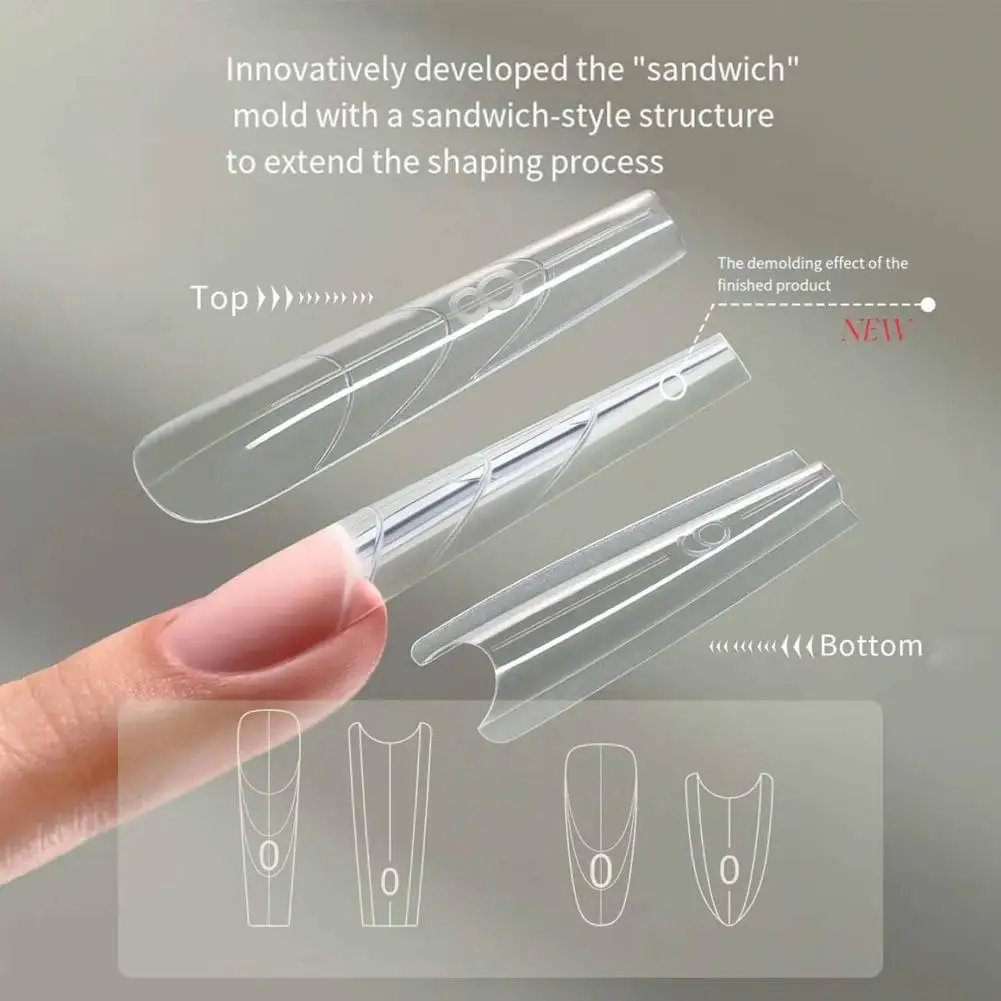 240개 샌드위치 스타일 네일 익스텐션 폼 종이 없는 트레이 크리스탈 포함 바닥 및 상단 템플릿 손쉬운 익스텐션 네일 살롱용