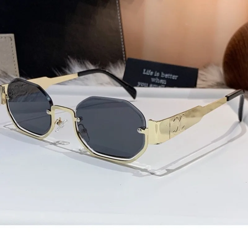 

European and American Style Half Frame Metal Sunglasses, Internet Famous, Same High-end Sunscreen Sunglasses for Women