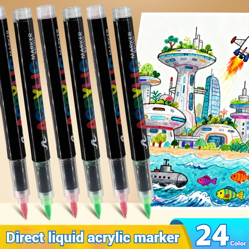 علامات أكريليك فنية نابضة بالحياة 12-60 لونًا طرف ناعم مقاوم للماء خفيف مثالي للطلاب DIY ألوان مائية مستلزمات فنية