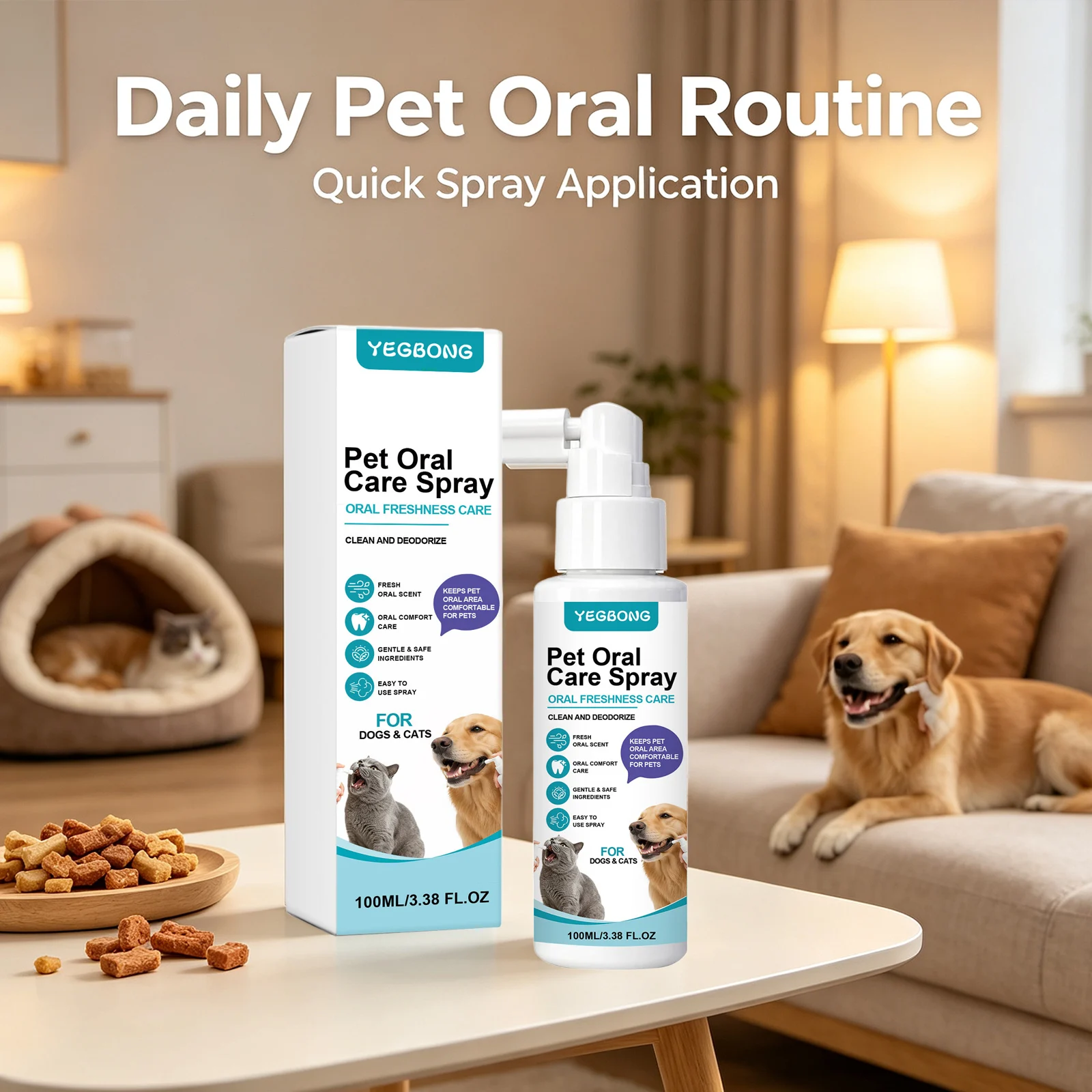 Pet Oral Care Spray Removing Dental Plaque & Tartar Freshen Bad Breath Protect Gums Refreshing Dogs & Cats Teeth Cleaning Spray